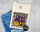 Checkered Faux Glitter LSU Tigers PNG Digital Design-- YOU GET BOTH