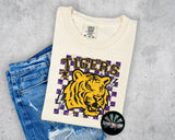 Checkered Faux Glitter LSU Tigers PNG Digital Design-- YOU GET BOTH