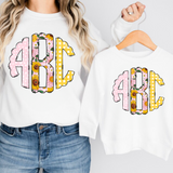 Spring Floral Sunflower Plaid BOHO with Dots Monogram Short Sleeve T-Shirt