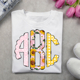 Spring Floral Sunflower Plaid BOHO with Dots Monogram Short Sleeve T-Shirt