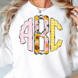 Spring Floral Sunflower Plaid BOHO with Dots Monogram Short Sleeve T-Shirt