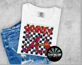 Checkered Faux Glitter ATL Braves Retro Font with Stars PNG Digital Design