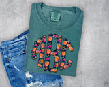 Preppy Floral Pumpkin Scalloped Monogram Short Sleeve T-Shirt