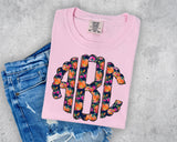 Preppy Floral Pumpkin Scalloped Monogram Short Sleeve T-Shirt