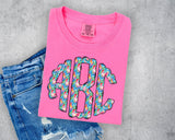 Preppy Chicken Scalloped Monogram Short Sleeve T-Shirt