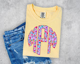 Purple Faux Stitch Floral Monogram Short Sleeve T-Shirt