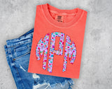 Purple Faux Stitch Floral Monogram Short Sleeve T-Shirt