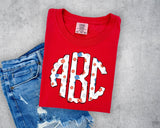 Retro Groovy American Flowers Monogram Short Sleeve T-Shirt