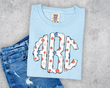 Retro Groovy American Flowers Monogram Short Sleeve T-Shirt