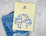 Yellow Gingham with Blue Flowers Monogram Short Sleeve T-Shirt