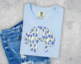 Yellow Gingham with Blue Flowers Monogram Short Sleeve T-Shirt