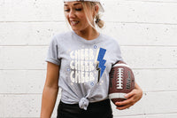 Blue Leopard Lightening Bolt Stacked Cheer T-Shirt 183A