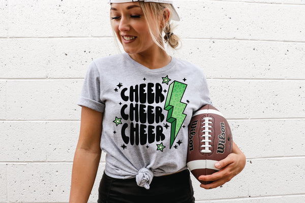 Green Leopard Lightening Bolt Stacked Cheer T-Shirt 186A