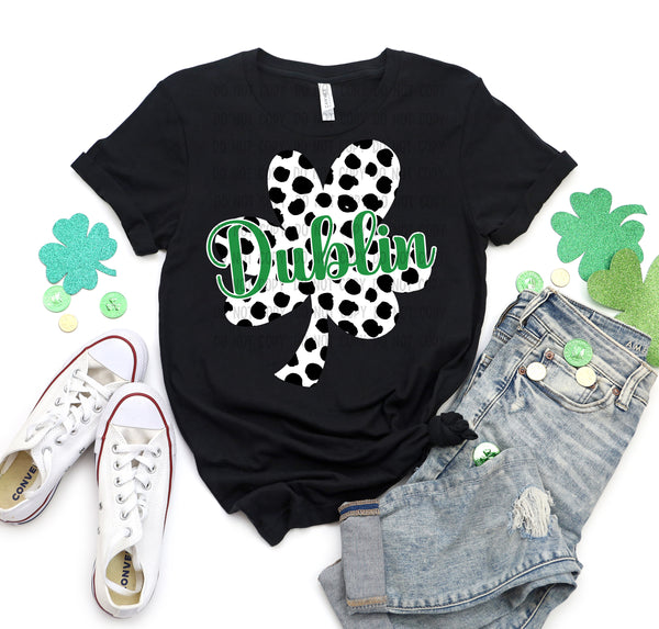 Polka Dot Cloverleaf with Green Dublin White Outline T-Shirt