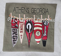 GA  Bulldogs Pennant Flag on Khaki/Neutral Short Sleeve T-Shirt