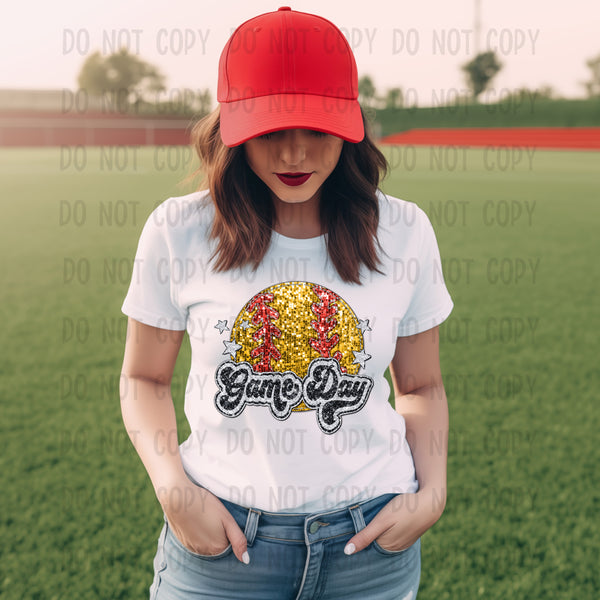 Faux Sequin Softball Game Day T-Shirt 3478