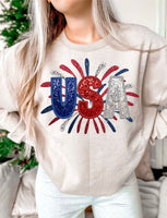 Faux Sequin USA Short Sleeve T-Shirt