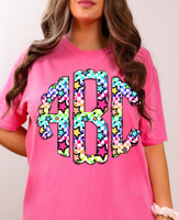 Neon Checkered Star Monogram Short Sleeve T-Shirt