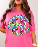 Neon Checkered Star Monogram Short Sleeve T-Shirt