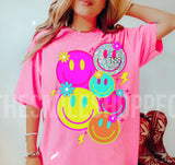 Neon Smiley Face Collage Short Sleeve T-Shirt