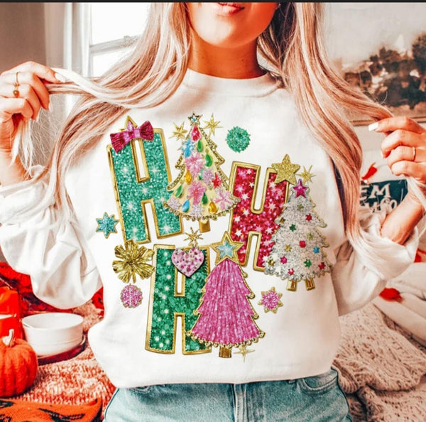 Faux Glitter Ho Ho Ho T-Shirt and Sweatshirt