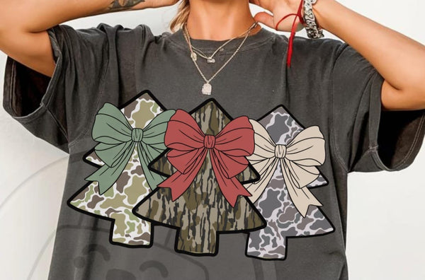 Camo Christmas Trees with Bows T-Shirt and Sweatshirt