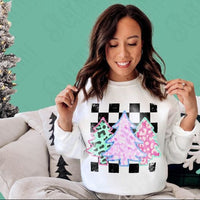 Checkered Pastel Christmas Trees T-Shirt and Sweatshirt