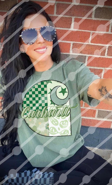 Shades of Green Checkered Car Hartt T-Shirt and Sweatshirt