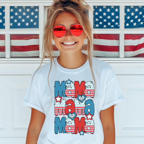 4th of July Stacked Mama T-Shirt