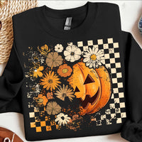 Checkered Floral Pumpkin T-Shirt and Sweatshirt
