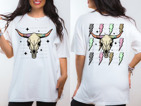 Cow Skull Lightening Bolts T-Shirt 528AZ