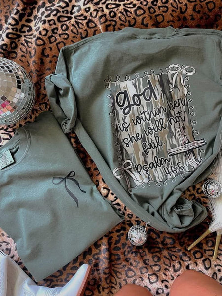 KIDS Bottomland Camo God is within her T-Shirt