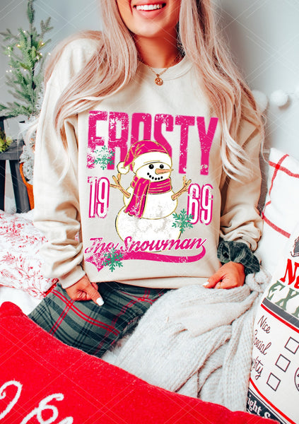 Pink Distressed Frosty The Snowman T-Shirt and Sweatshirt