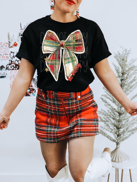 Plaid Christmas Bow Merry T-Shirt and Sweatshirt