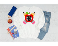 Custom Monogram Teacher Apple with Pencils T-Shirt and Sweatshirt