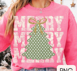 Distressed Stacked Merry with Christmas Tree T-Shirt and Sweatshirt