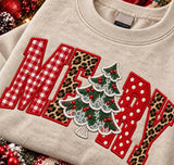 Faux Stitched Merry with Christmas Tree T-Shirt and Sweatshirt
