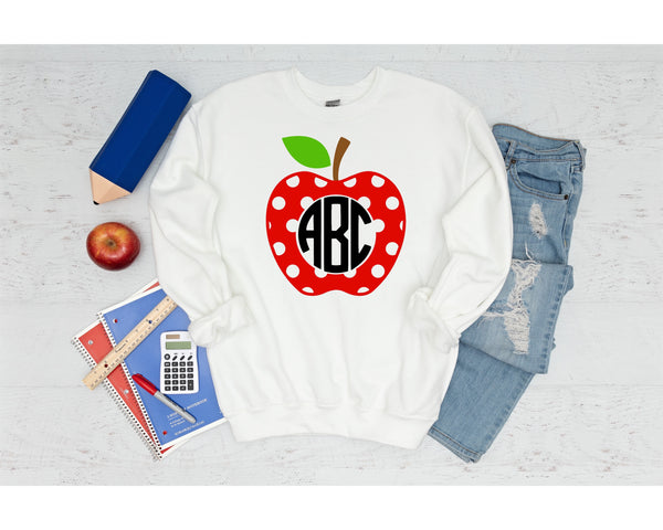 Custom Monogram Teacher Polka Dot Apple T-Shirt and Sweatshirt