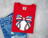 American Flag Baseball Bow T-Shirt