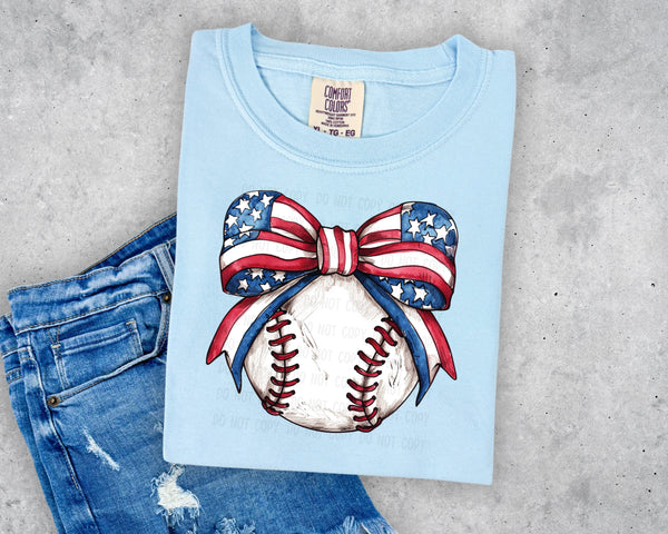 American Flag Baseball Bow T-Shirt