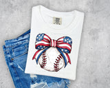 American Flag Baseball Bow T-Shirt