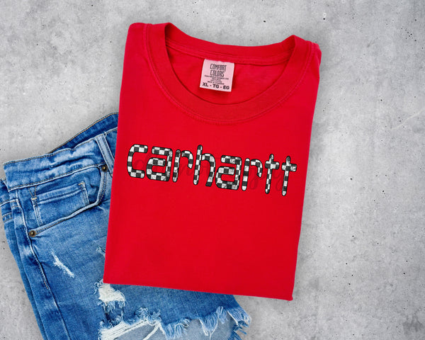 Checkered Grunge Car Short Sleeve T-Shirt
