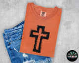 Black Distressed Cross T-Shirt and Sweatshirt