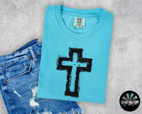 Black Distressed Cross T-Shirt and Sweatshirt