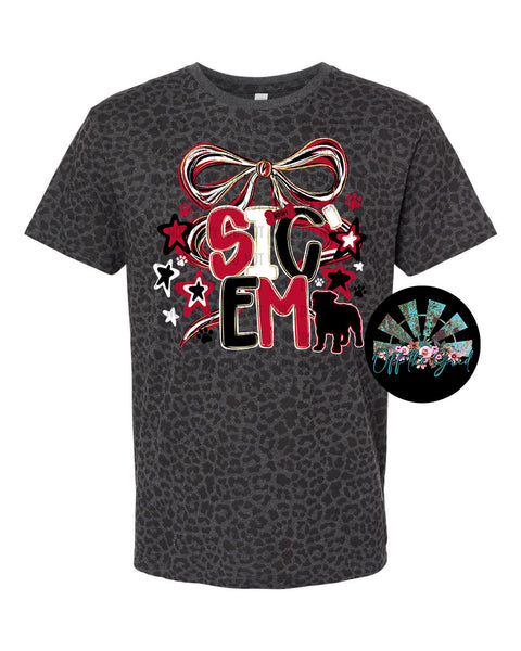 Black Leopard Sic Em Bow T-Shirt and Sweatshirt