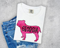 KIDS Black and Hot Pink Glitter Preppy Bulldog Short Sleeve T-Shirt