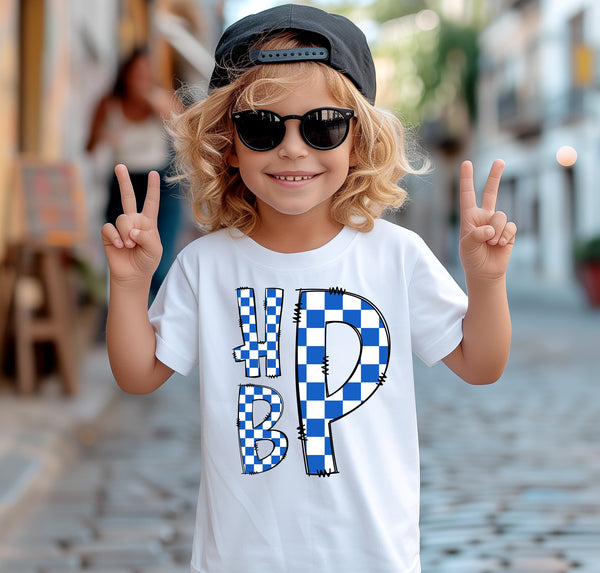 Blue Checkered Boy Monogram Short Sleeve T-Shirt