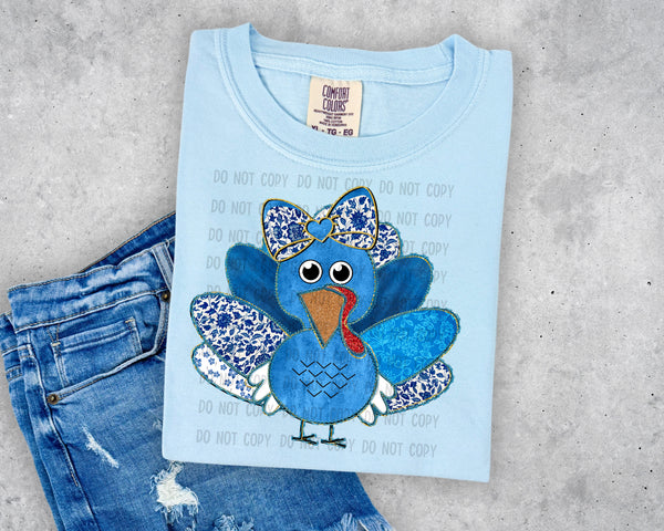 Blue Floral Turkey T-Shirt and Sweatshirt