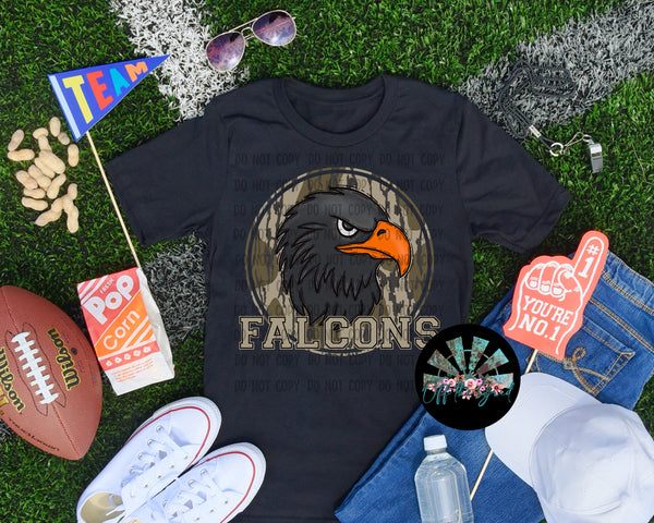 Bottomland Camo Falcons Black PNG Digital Design