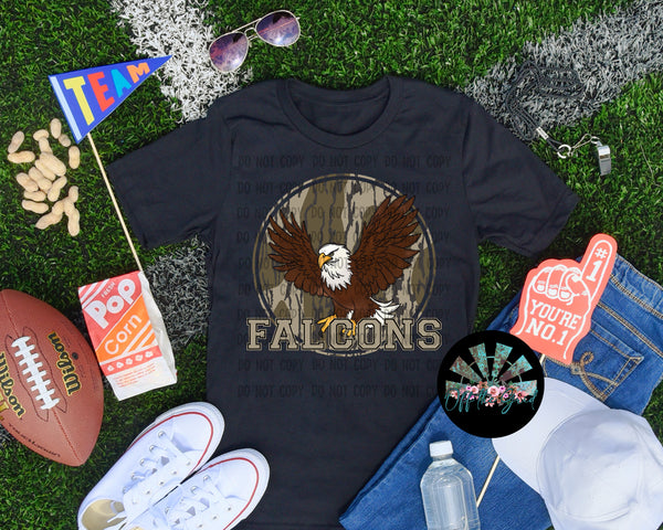Bottomland Camo Falcons Flying PNG Digital Design